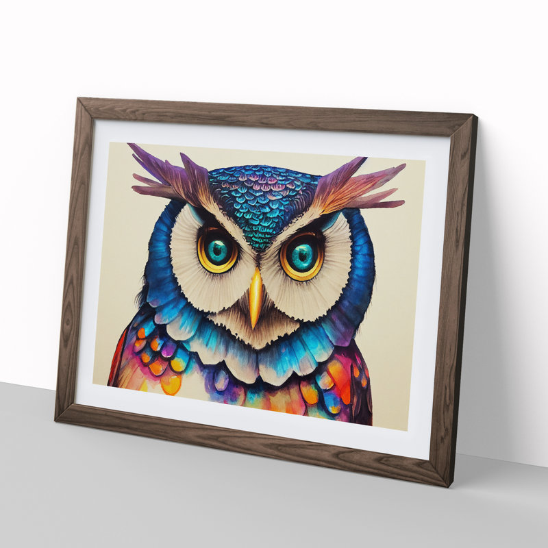 Colourful Long Eared Owl - Print, Walnut Framed, 34cm H x 46cm W x 2cm D