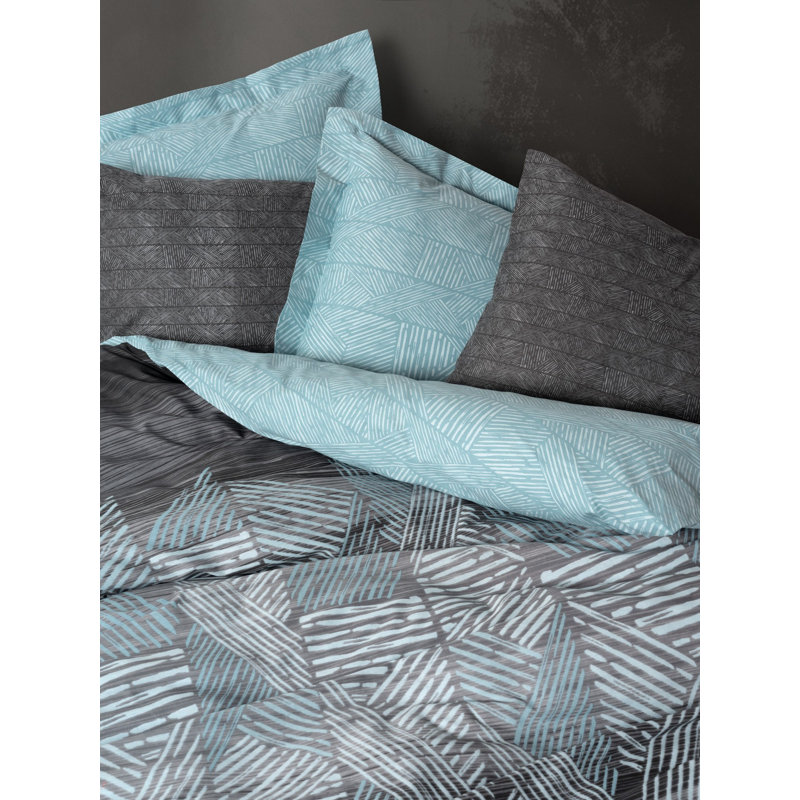 Ensemble de housse de couette simple 100% coton Ranforce, anthracite | Comprend 1 housse de couette (63 x 87), 1 drap plat (71 x 95), 1 taie d'oreiller (20 x 28) | Impression réactive, lavable à la machine, fermeture à boutons pour couette et taie d'oreiller