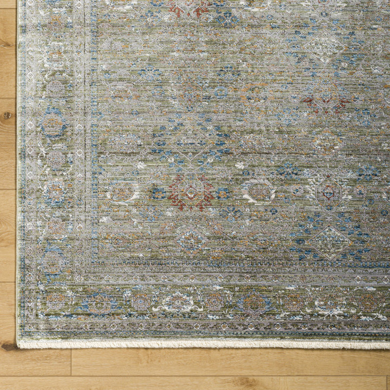 Machine Woven Viscose/Polyester/Acrylic Area Rug in Olive, Rectangle 7'10" x 9'10"