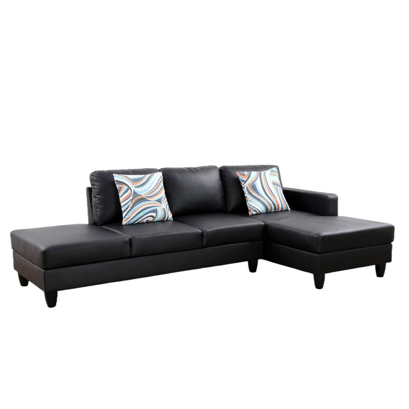 Kerriana Faux Leather Sectional, Black Faux Leather, Right Hand Facing