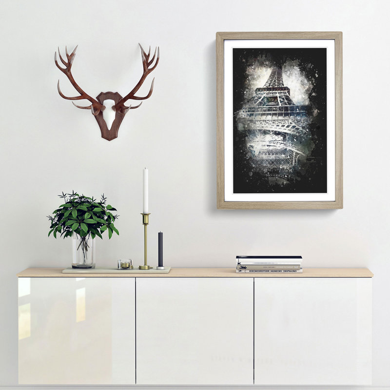 The Eiffel Tower in Paris - Framed Print, 33cm H x 24cm W x 2cm D, Oak Framed