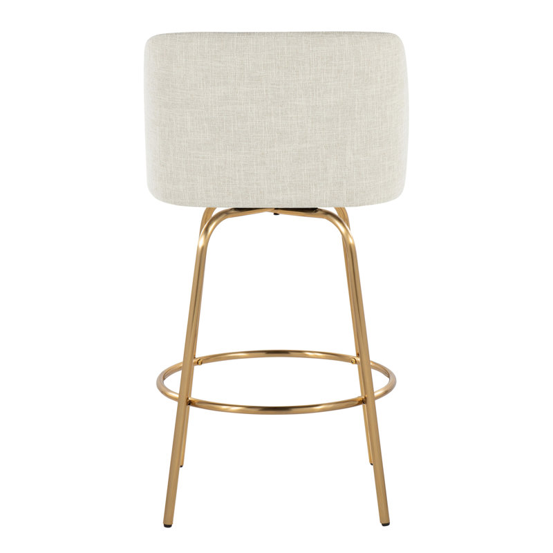 Cream Fabric and Gold Metal Swivel Counter Stools, 26" Seat Height