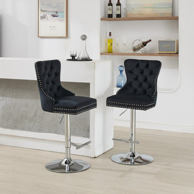 Tabourets de bar pivotants épais en velours chromé, réglables de 25 à 33 po de hauteur, rembourrés modernes avec base de 17,7 po