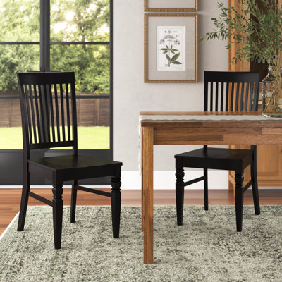 Weston Dining Chairs - Slat Back Wood Seat Kitchen Chairs, Set of 2, Black