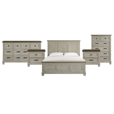 Ensemble de chambre à coucher 5 pièces en brun moyen et en pierre délavée Bloomfield Picket House Furnishings