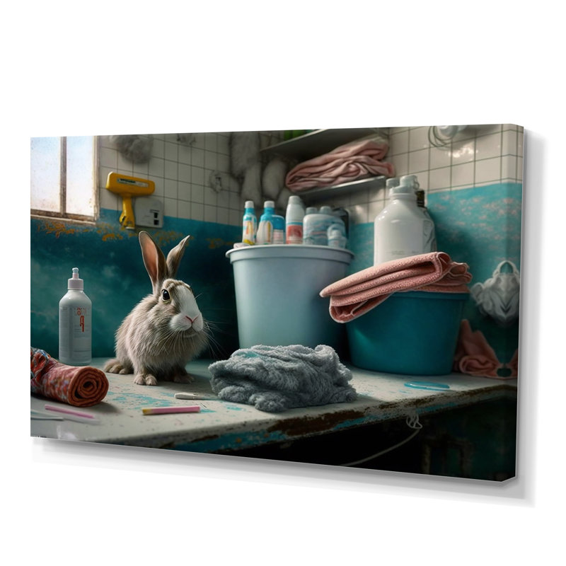 «Funny Rabbit Doing Laundry II», reproduction sur toile tendue