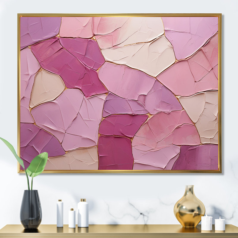 Rose, mauve, minimalisme, poteries - spirales abstraites, art mural, salon, H 34 po x l 44 po x P 1,5 po, Cadre flottant doré