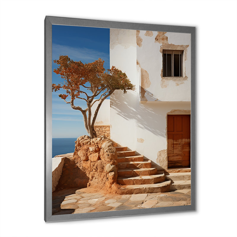 " Spain Beach House Tranquility ", Silver Single Picture Framed, 40" H x 30" W x 1.5" D