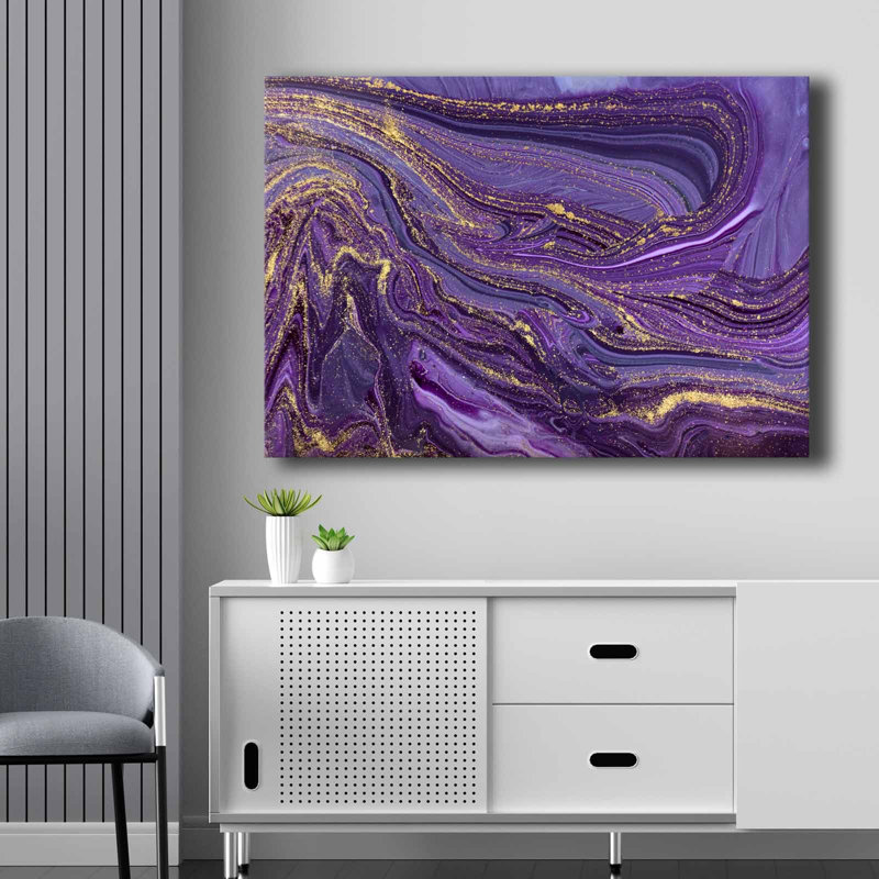Superbe peinture sur toile décorative mauve et dorée, 27,6 po x 39,4 po | 100% toile (épaisseur: 0,1 pouce) | Cadre en bois de pin durable à 100% (épaisseur: 0,9 po) | Parfait pour la décoration de la maison ou du bureau