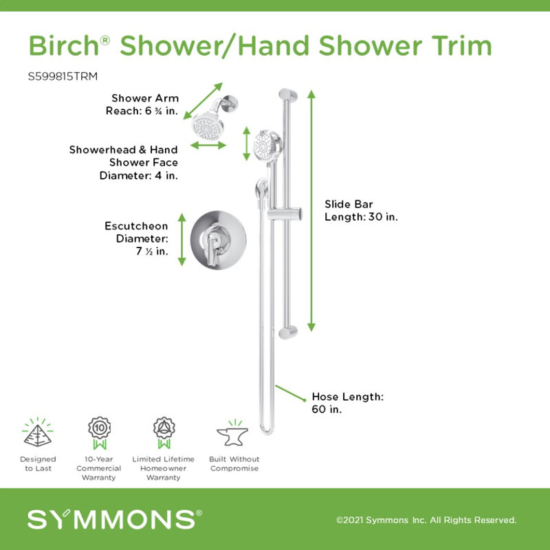 Ensemble de garniture de robinet de douche avec douchette Birch HydroMersion, Chrome poli