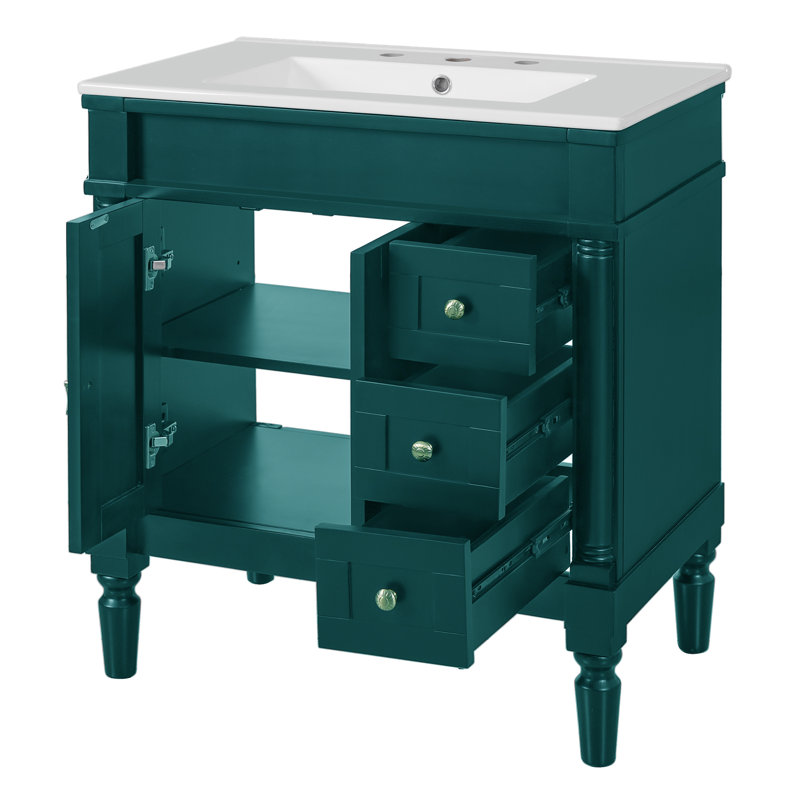 Meuble-lavabo moderne de 30 po avec comptoir en céramique, Rouge foncé, Argent argent
