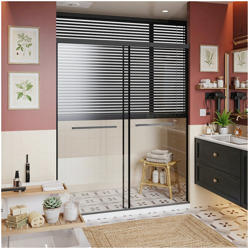 Spacious 60x72 Inch Frameless Shower Door, Aluminum Dual Sliding Glass Door with Soft-Close & Waterproof Buffer System, Quick DIY Installation, Heavy-Duty Metal Bottom Seal