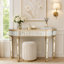 Console à miroir demi-lune 47 po avec tiroir en verre cannelé et poignée en cristal-132380516