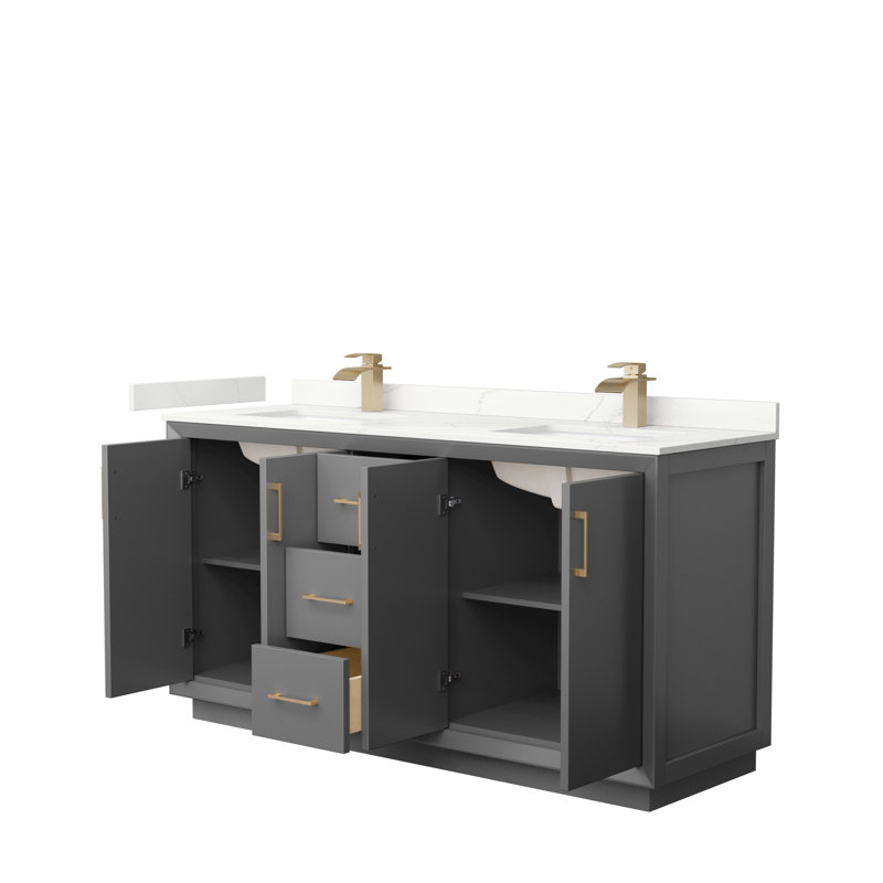 Strada 66'' W Double Vanity, Dark Gray, Giotto Quartz, Brushed Nickel