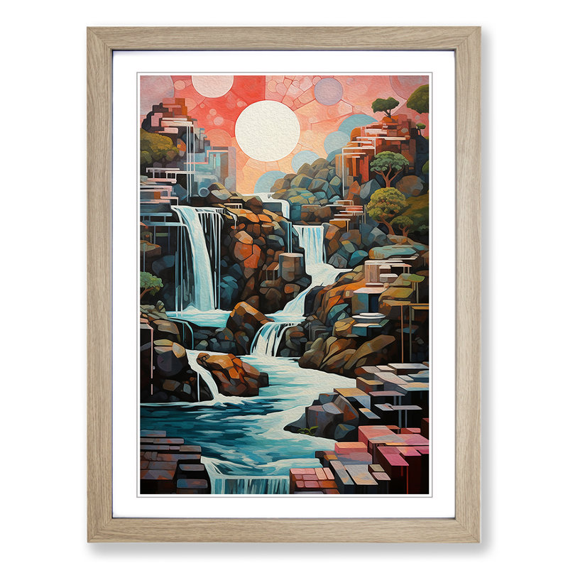 Waterfall Dadaism Art - Framed Print, 64cm H x 46cm W, Oak Framed