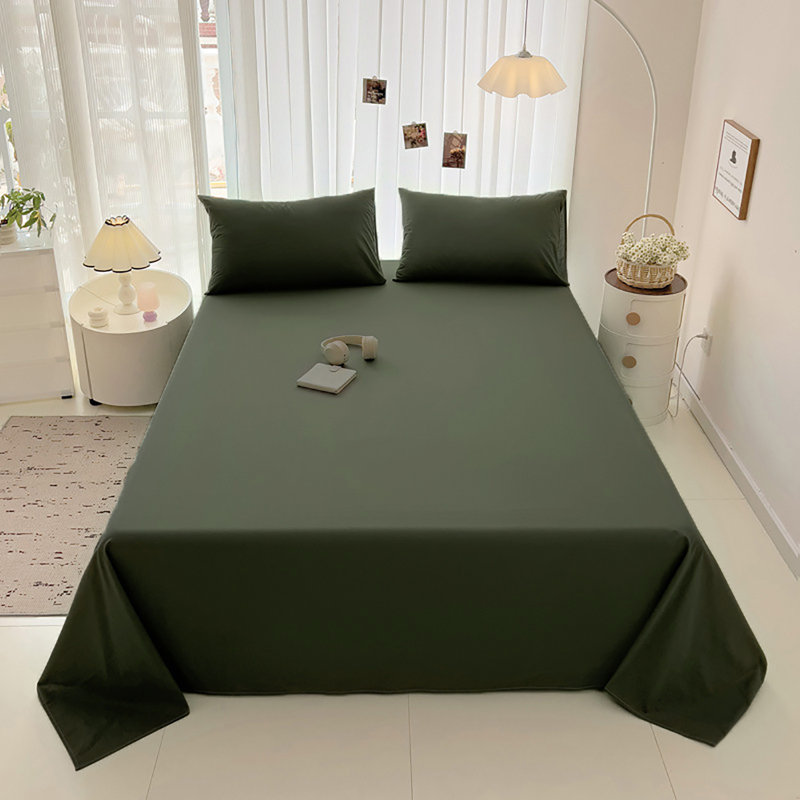 Solid Color Sheet Set 4 PCs Bedding Sheet Set 1 Fitted Sheet 1 Flat Sheet 2 Pillowcases, Army Green