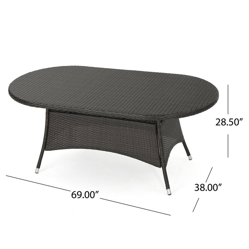 Ensemble de salle à manger d'extérieur en osier 7 pièces, table en rotin et chaises pour 6 pour terrasse, terrasse, porche, brun et noir