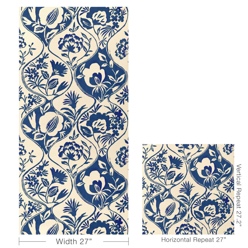 Garden Walk Calathea Floral Wood Pulp Blend Wallpaper Roll, Indigo