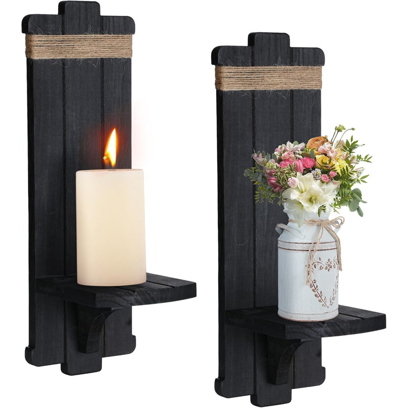 2 Piece Wood Wall Wall Sconce Set, Black