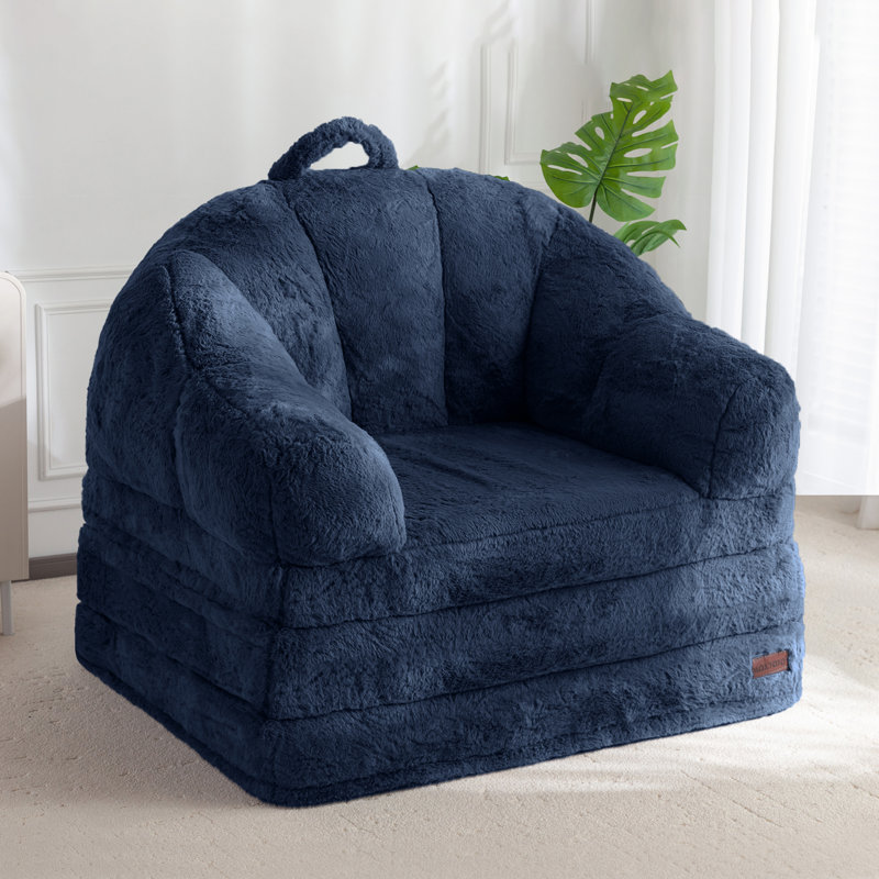 Fauteuil à billes convertible 2 en 1 en fausse fourrure bleu marine, Fausse fourrure bleu marine