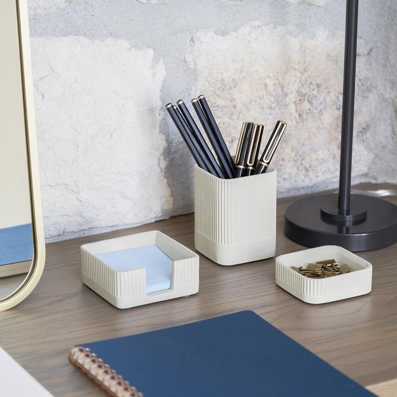 Ensemble de 3 organisateurs de bureau pour votre bureau - Accessoires de bureau en béton robuste