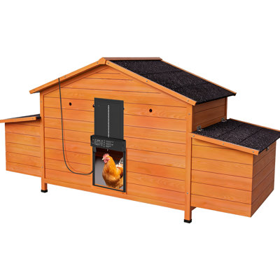 Poulailler automatique avec fonction de porte solaire, concept de conception, configuration ventilée, 2 nichoirs, minuterie et mécanisme de capteur, plateau coulissant extérieur en bois massif pour un entretien rapide, brique