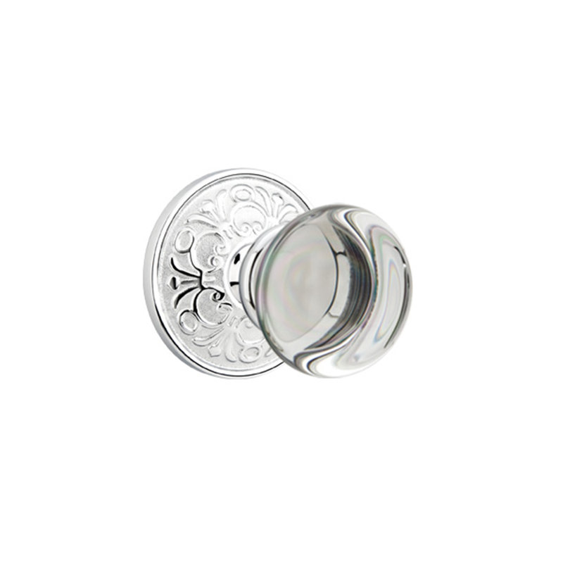 Ensemble de boutons de passage Emtek avec rosette Lancaster et bouton en verre Providence, Chrome poli