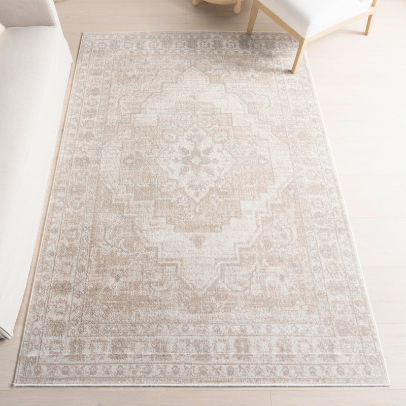 Medallion Area Rug for Living Room Bedroom Dining Room, Beige/Ivory, Rectangle 9' x 12'