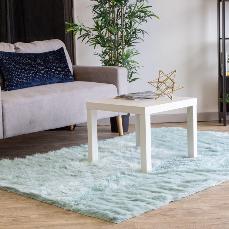 Diller Teal Faux Fur Machine Washable Shag Fluffy Area Rug