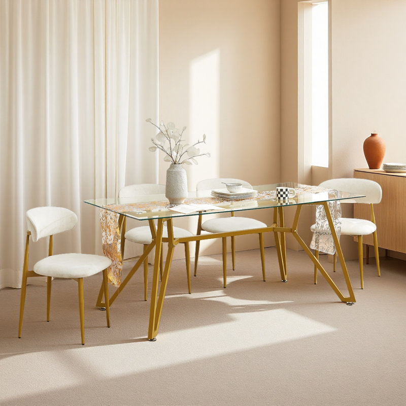 Table de salle à manger rectangulaire en verre de 70,9 pouces, pouvant accueillir 1 à 8 personnes, table de salle à manger de cuisine de style moderne, équipée de pieds de table en métal robustes, convenant à la salle à manger, au salon et aux bureaux