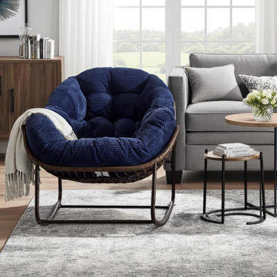 Outdoor Rattan Rocking Chair with Padded Cushion, Durable Steel Frame by Bay Isle Home