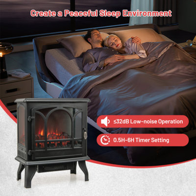 Chaufferette électrique 1400W, foyer intérieur noir avec effet de flamme à 3 niveaux, vue sur 3 côtés et télécommande