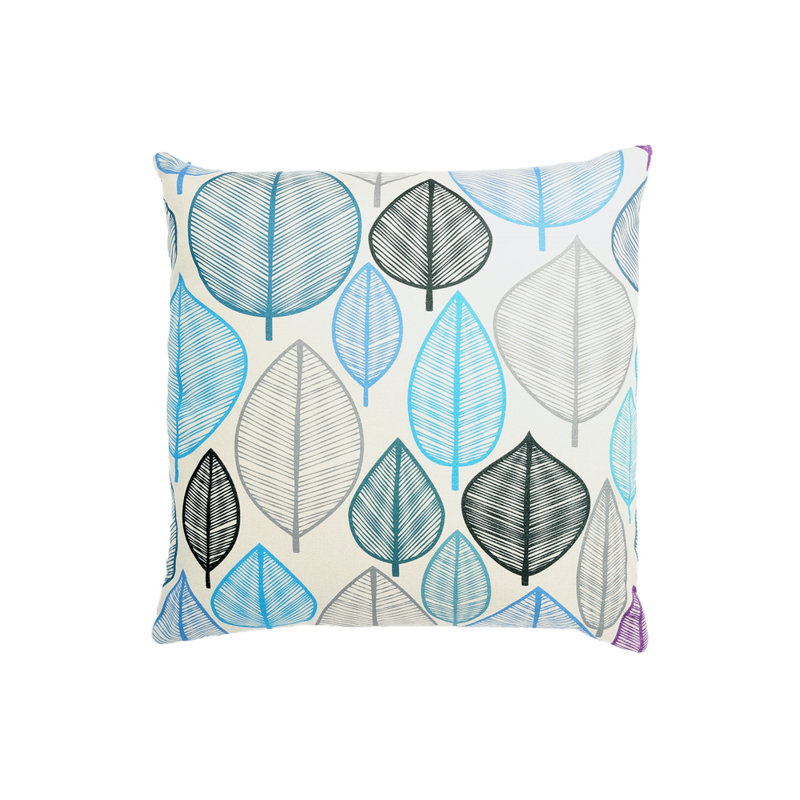 Coussin à imprimé de feuilles, Bleu, Plumes