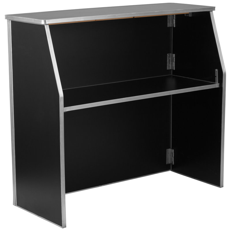 Bukowski 4' Folding Portable Event Bar with Top and Middle Shelves, Black