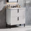Meuble-lavabo cannelé de 30 po avec lavabo en céramique - Tiroirs à fermeture en douceur à extension complète, glissières sous le comptoir, armoire de rangement moderne avec poignées élégantes pour la salle de bain-626056449
