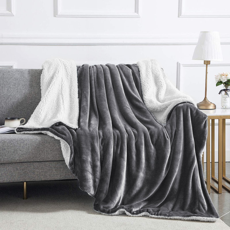Aspire Homeware Deluxe Hotel Collection Ultra-Soft Sherpa Fleece Throw Blanket for Plush & Cozy Comfort, Grey