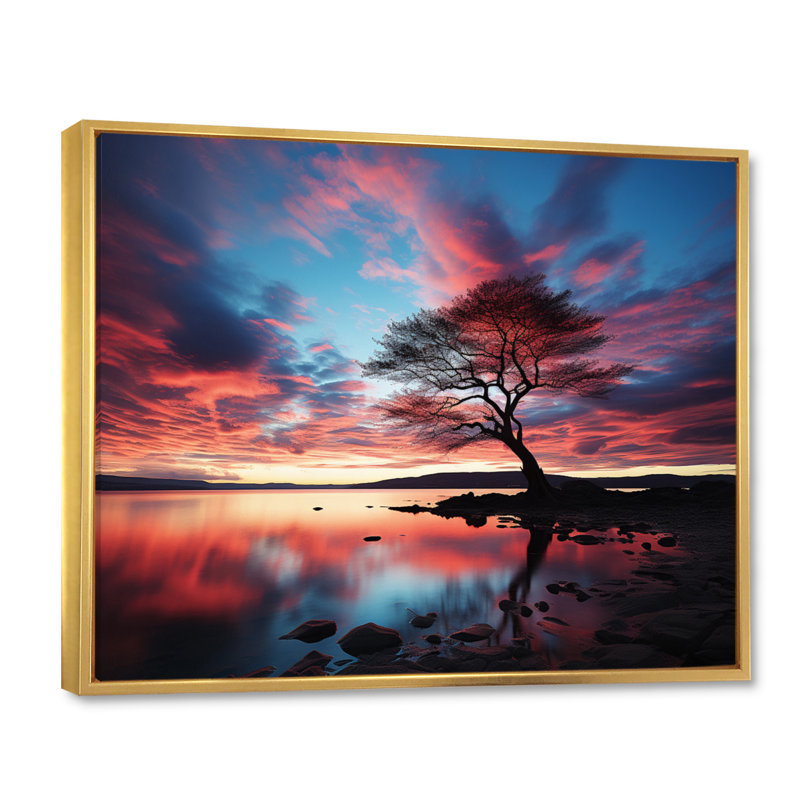 Symphonie bleue et bleue sur toile, Cadre flottant doré, H 12 po x l 20 po x P 1 po
