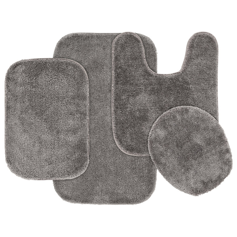 Ensemble de tapis de bain en nylon 4 pièces avec envers antidérapant Mccluney, Gris