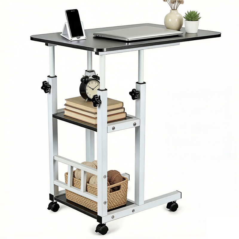 Height Adjustable Side End Table with Shelves