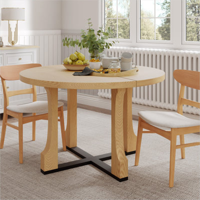 Table de salle à manger à piédestal rond en bois naturel de 48 pouces pour 4 personnes, style campagnard en bois massif et manufacturé
