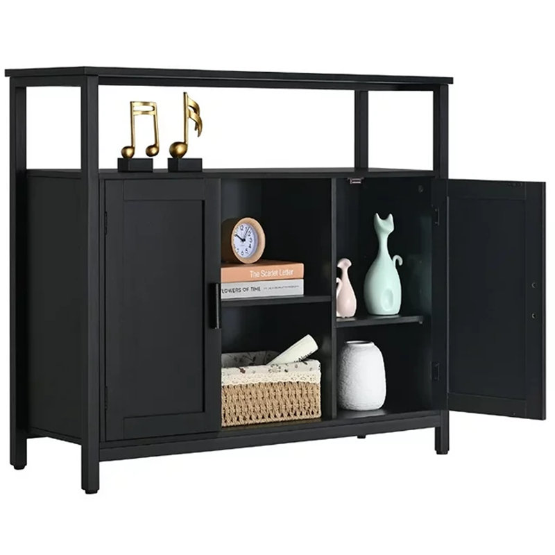 Buffet, armoire de cuisine avec tablettes réglables, Noir