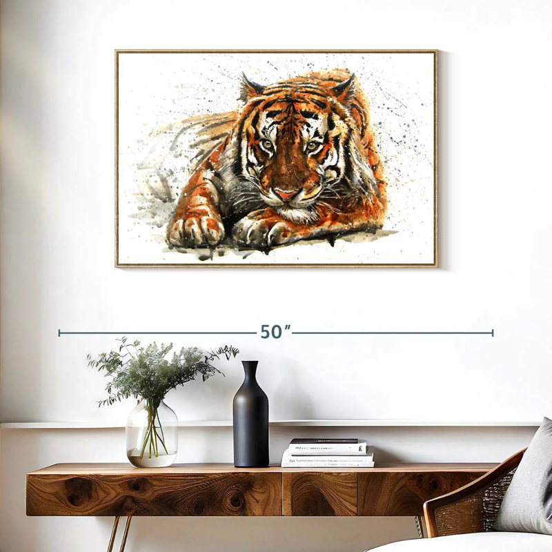 Tigre du Bengale qui se prélasse, Cadre flottant en bois naturel, 37 po x 25 po