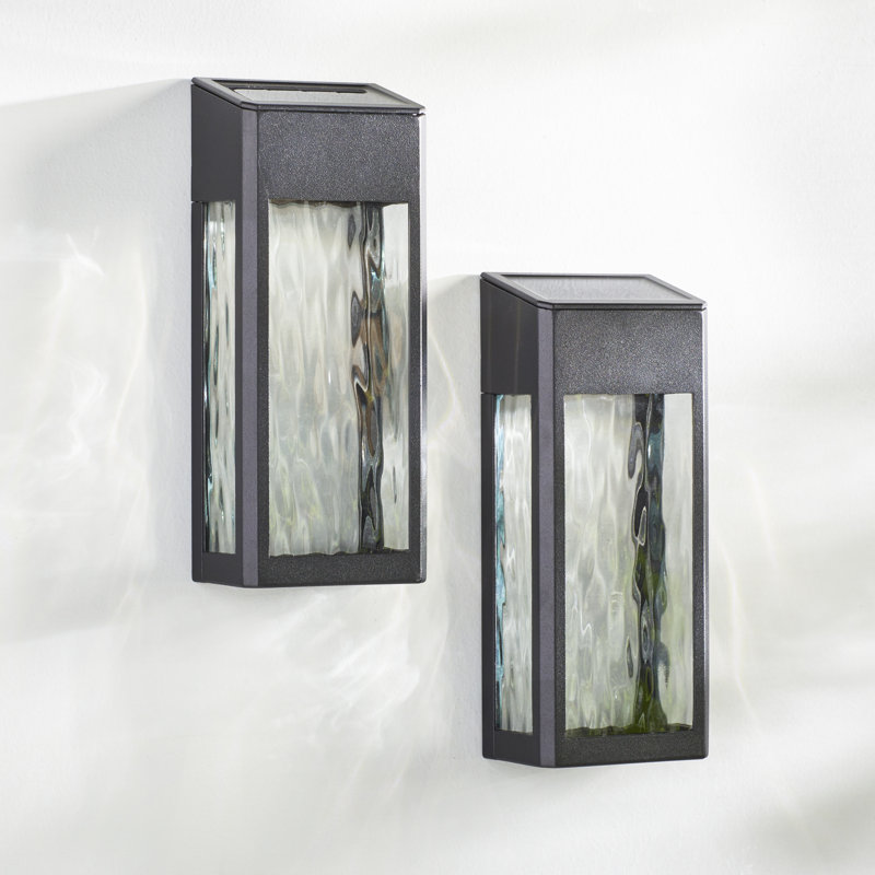 Black Aluminum Solar LED Deck and Wall Lights, Set of 2