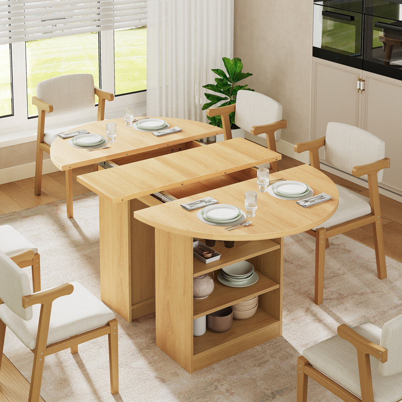 Table de salle à manger extensible 4-8 avec tables de rangement à 3 niveaux, Naturel