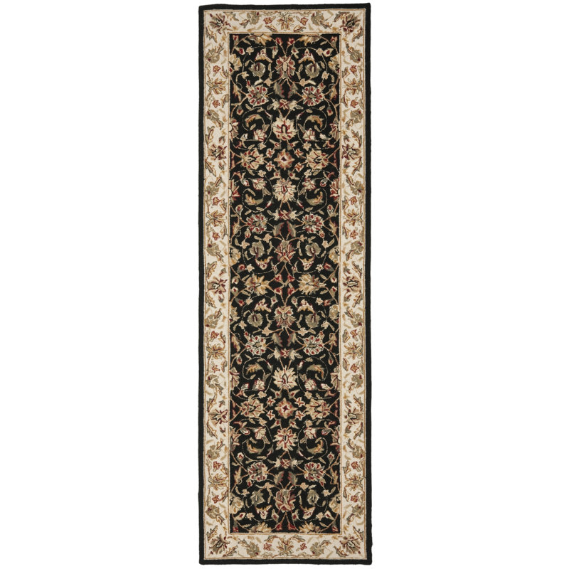 Helena Oriental Hand Hooked Wool Green/Black Area Rug, Runner 2'6" x 10'