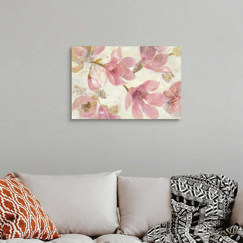 Magnolias en fleurs sur toile blanche, H 30 po x l 20 po x P 1,25 po, Toile tendue