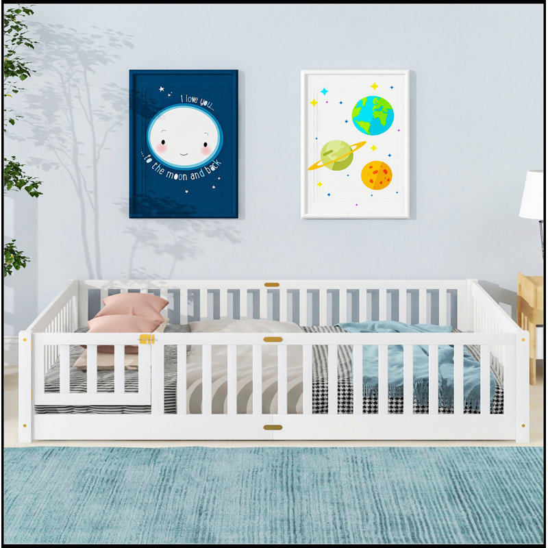Lit plateforme au sol avec garde-corps et porte, Blanc, Grand