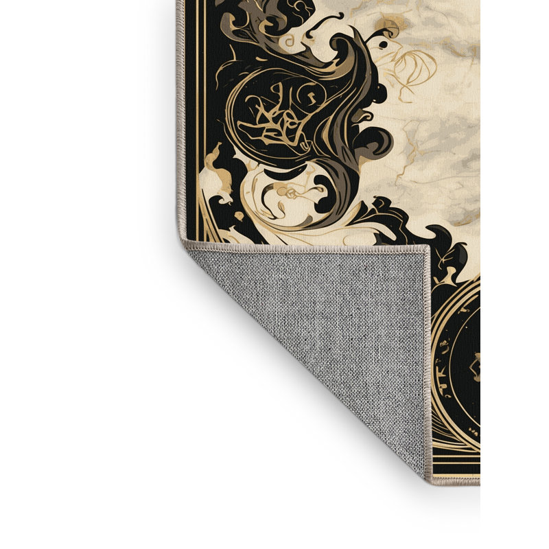 Machine Washable Orlena Glam Marble Rug in Green – Beige Binding, 6 x 9