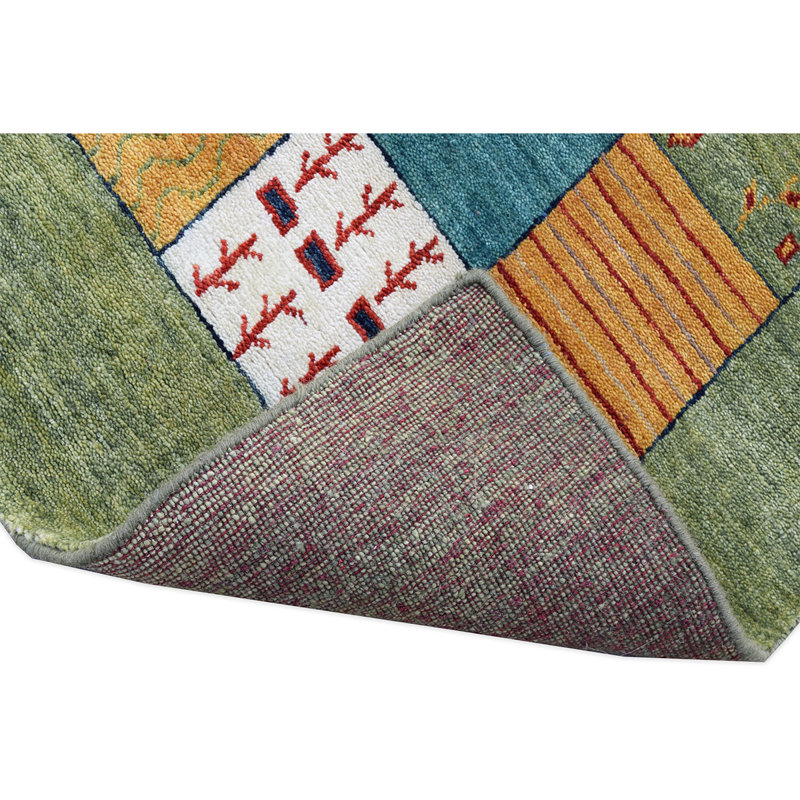 Wool Patchwork Area Rug in Green, Rectangle 5' x 8'