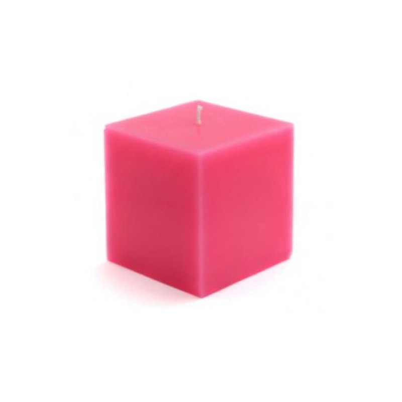 Square Pillar Candle, 3" H x 3" W x 3" D, Hot Pink, Set of 12